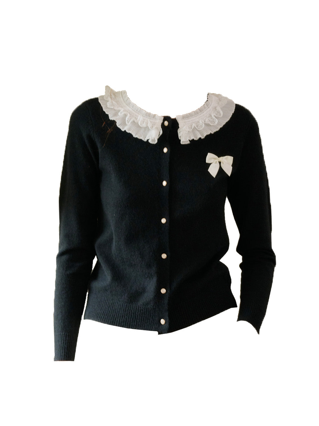 【Final Sale】Ruby Lace Lapel Contrasting Bow Cardigan - Purple