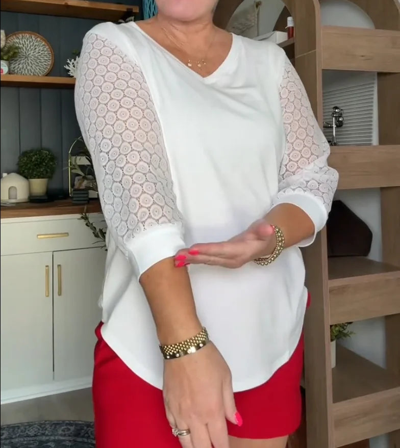 Isabelle's™ | Lace-Sleeve V-Neck Blouse
