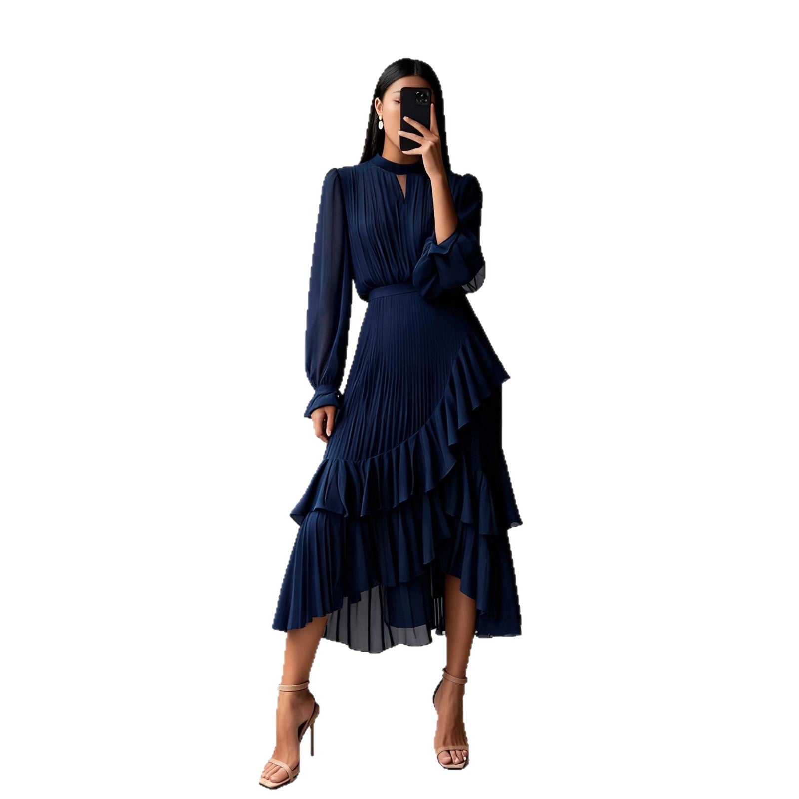 Ruffled Pleated Midi Dress For Women