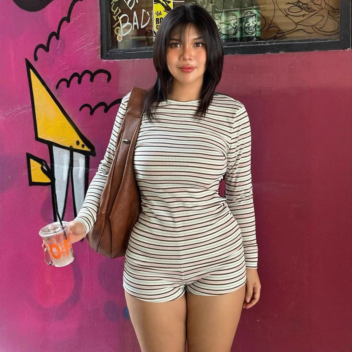 Multicolor Striped Dress Set for WomenCasual Slim-fit Outfit