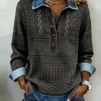 Dolores |Trendy Sweatshirt with Half Button and Collar