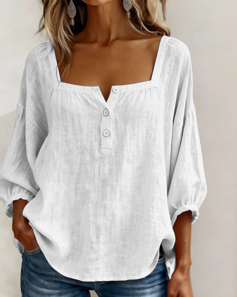 Isabelle's™ | Solid Button-Neck Relaxed Blouse