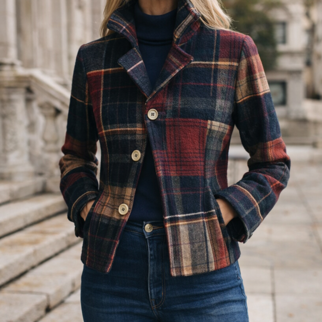 Isabelle's™ | Plaid Coat Featuring a Stand Collar