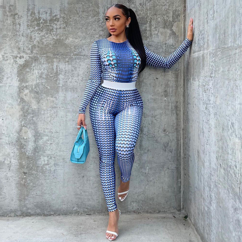 Fashion Skinny Athleisure Printed Two Piece Set
