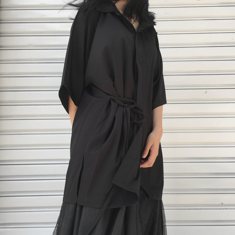 Lace-up Loose Half Sleeve Plus Size Women's Blouse