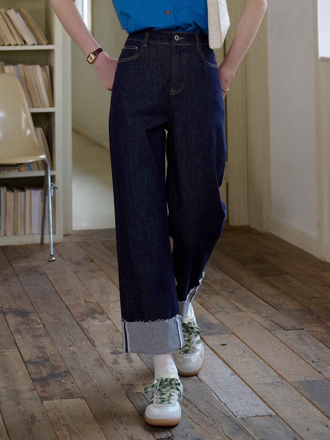 Aspen Straight-leg Cuffed Cotton Jeans