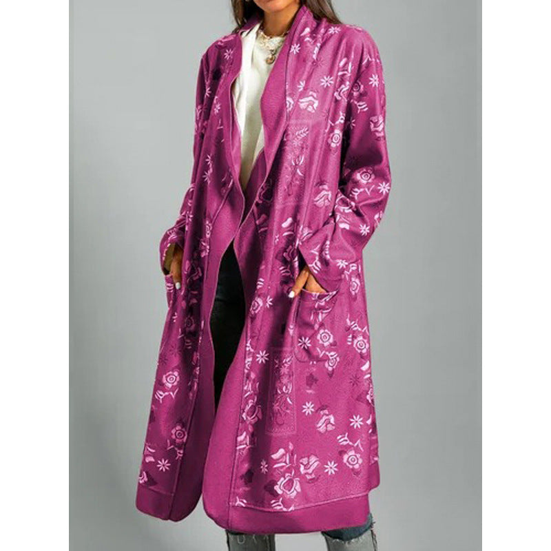 Casual Long-sleeved Printed Long Fashion Cardigan Women