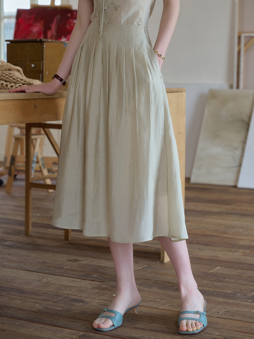 Alexandra Pleated Lyocell Skirt