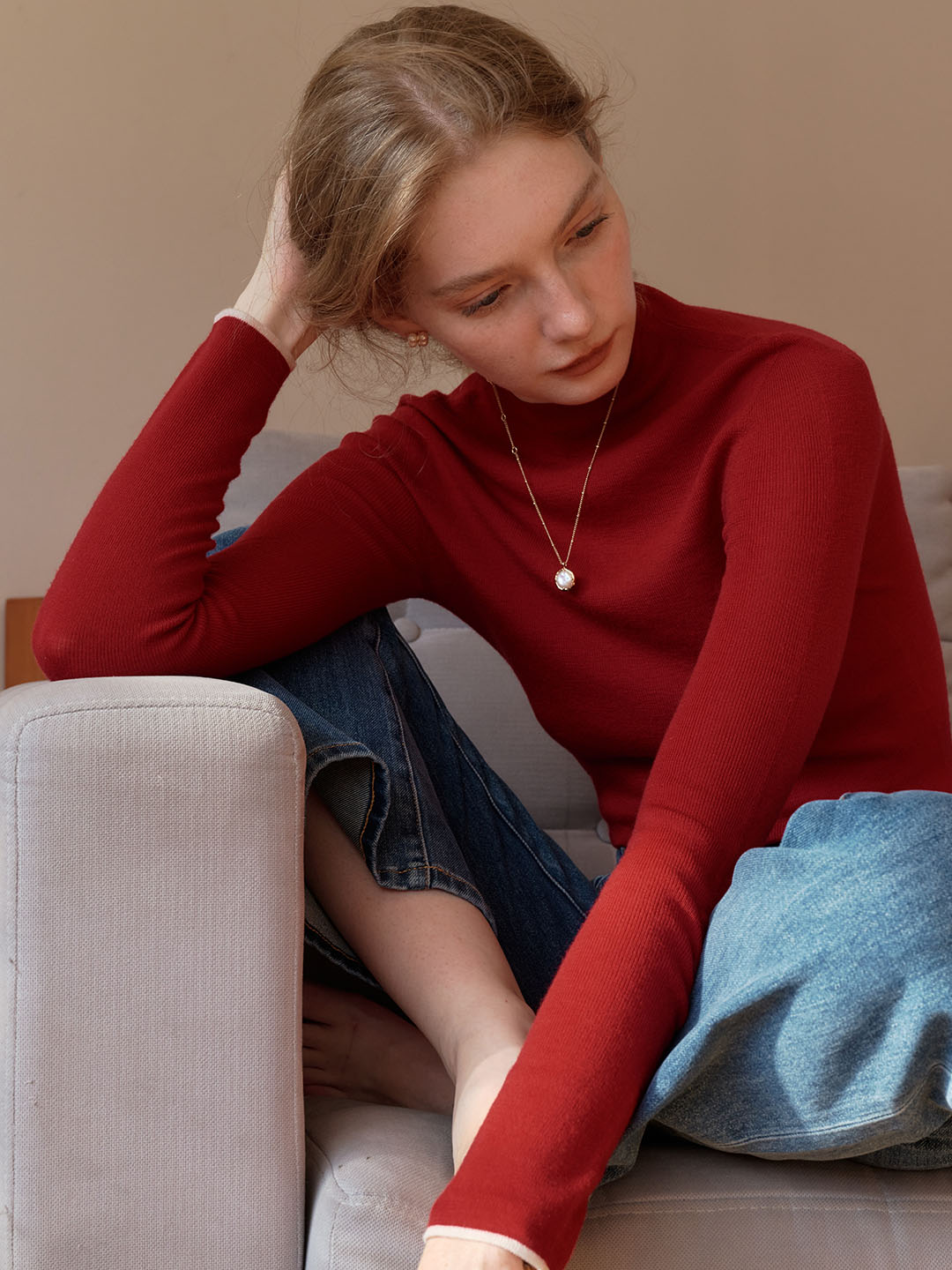 Lisa 100% Wool Half Turtleneck Slim Fit Solid Sweater