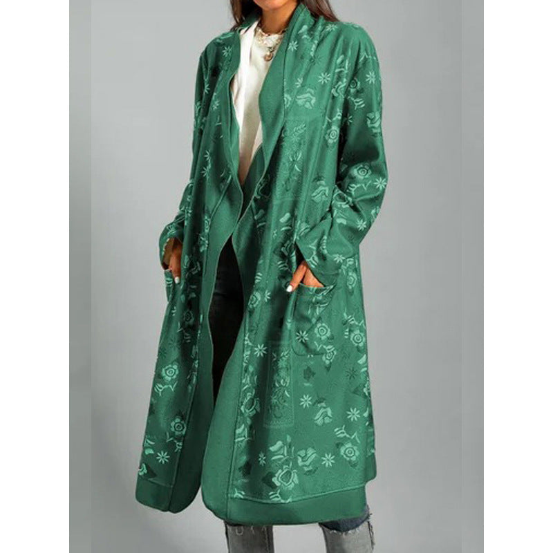 Casual Long-sleeved Printed Long Fashion Cardigan Women
