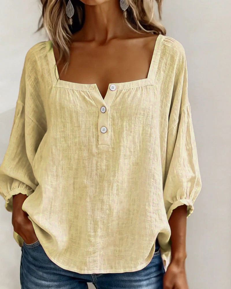 Isabelle's™ | Solid Button-Neck Relaxed Blouse