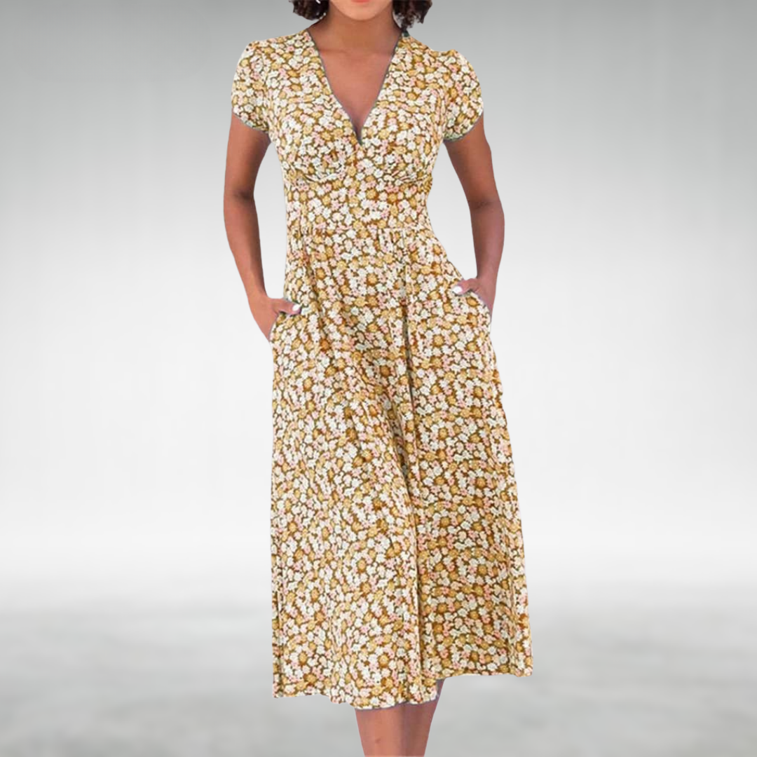 Isabelle's™ | Floral V-Neck Pocket Midi Dress