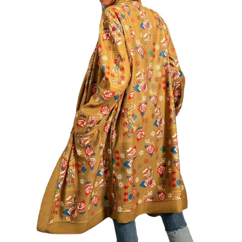 Casual Long-sleeved Printed Long Fashion Cardigan Women