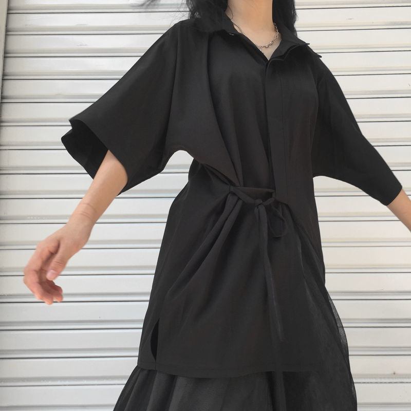 Lace-up Loose Half Sleeve Plus Size Women's Blouse