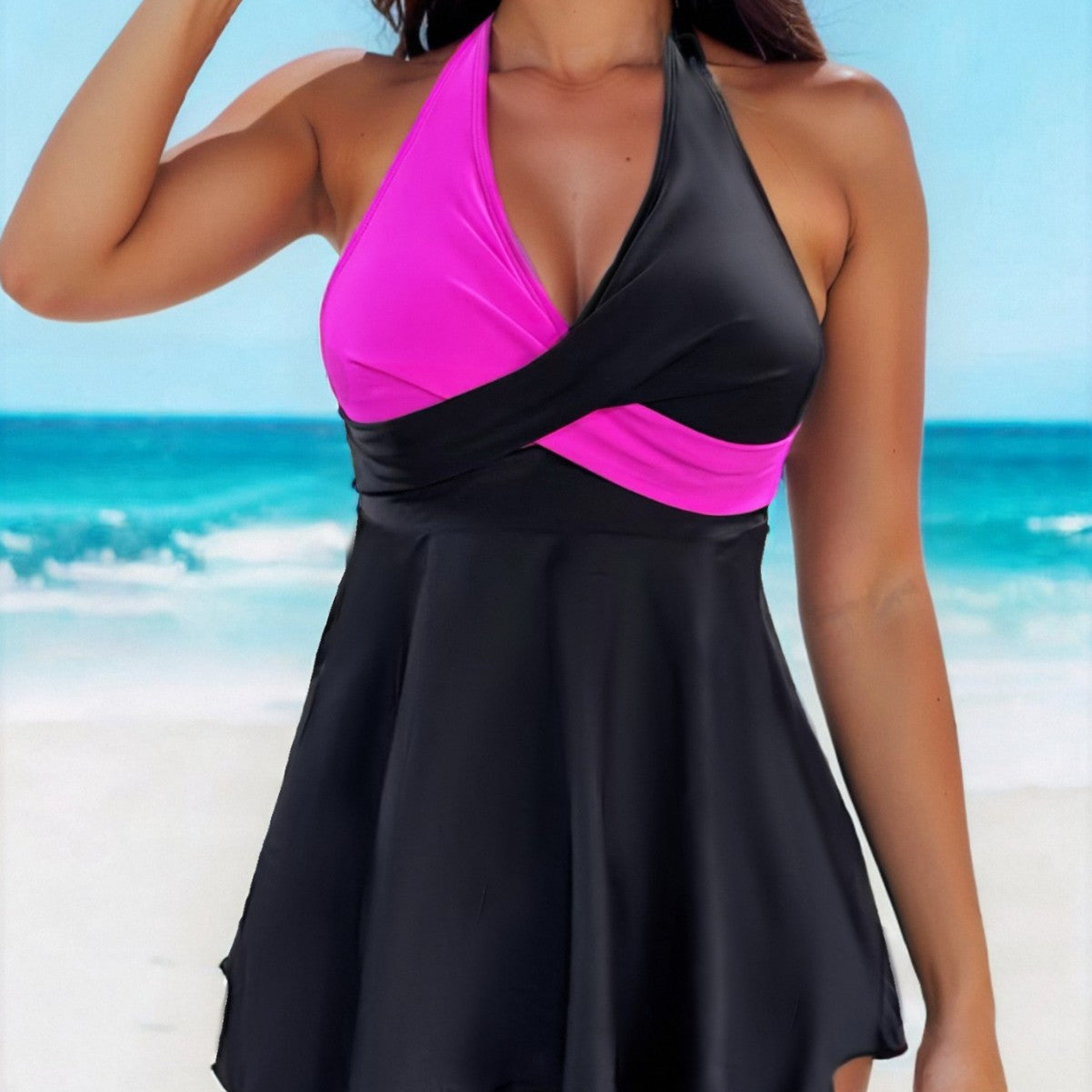 Color Matching Lace-up Boxers Bikini Setfor Women Trendy Swimwear