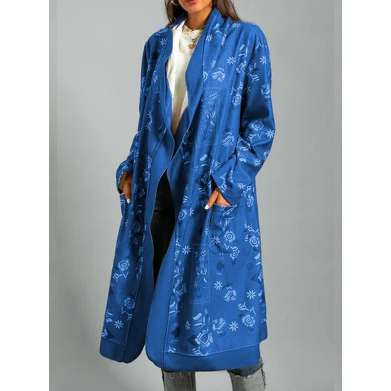 Casual Long-sleeved Printed Long Fashion Cardigan Women