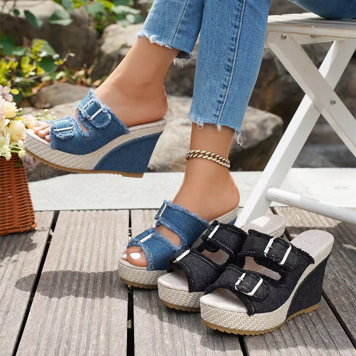 Isabelle's™ | Denim Wedge Sandals