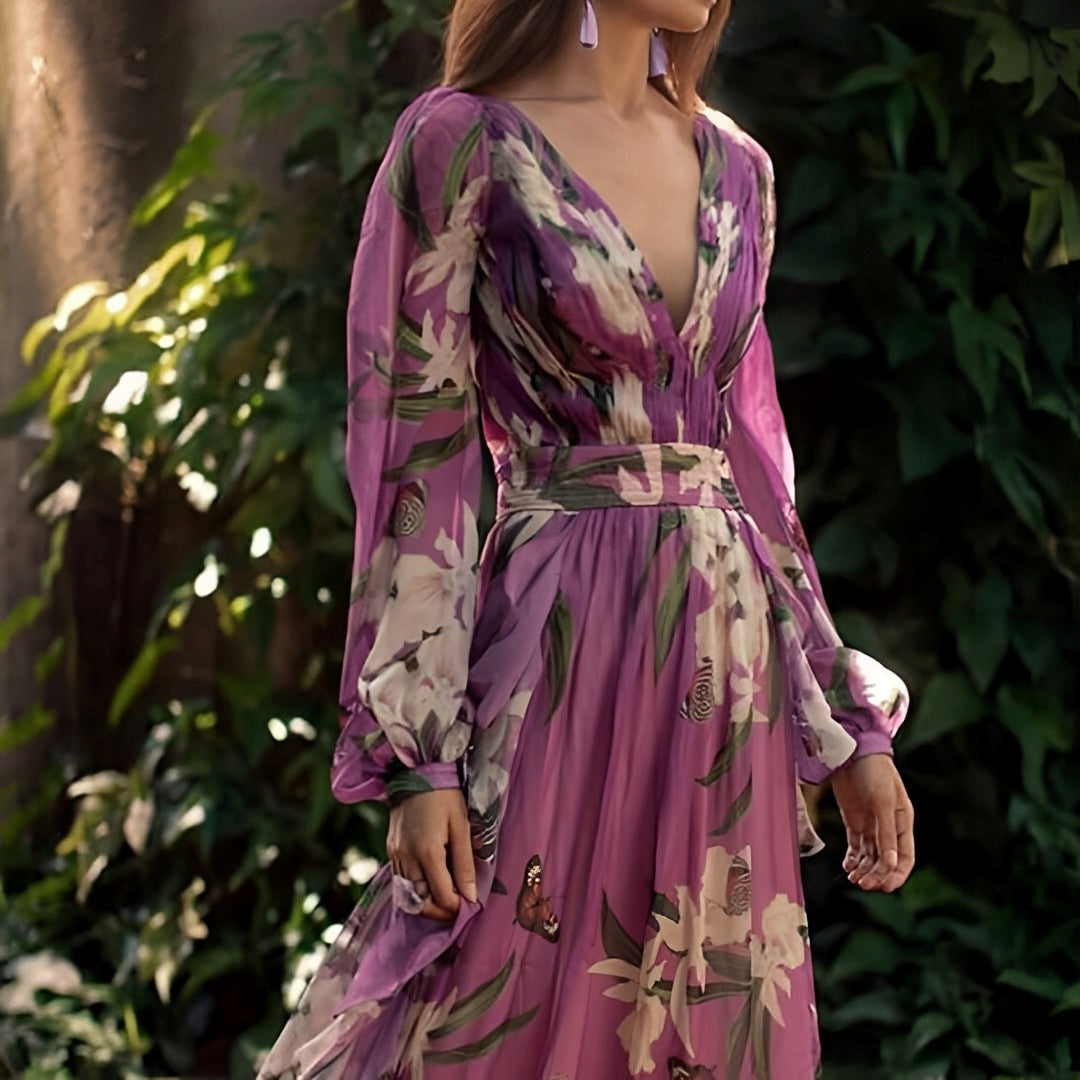 Isabelle's™ | Comfortable Floral V-Neck Maxi Dress