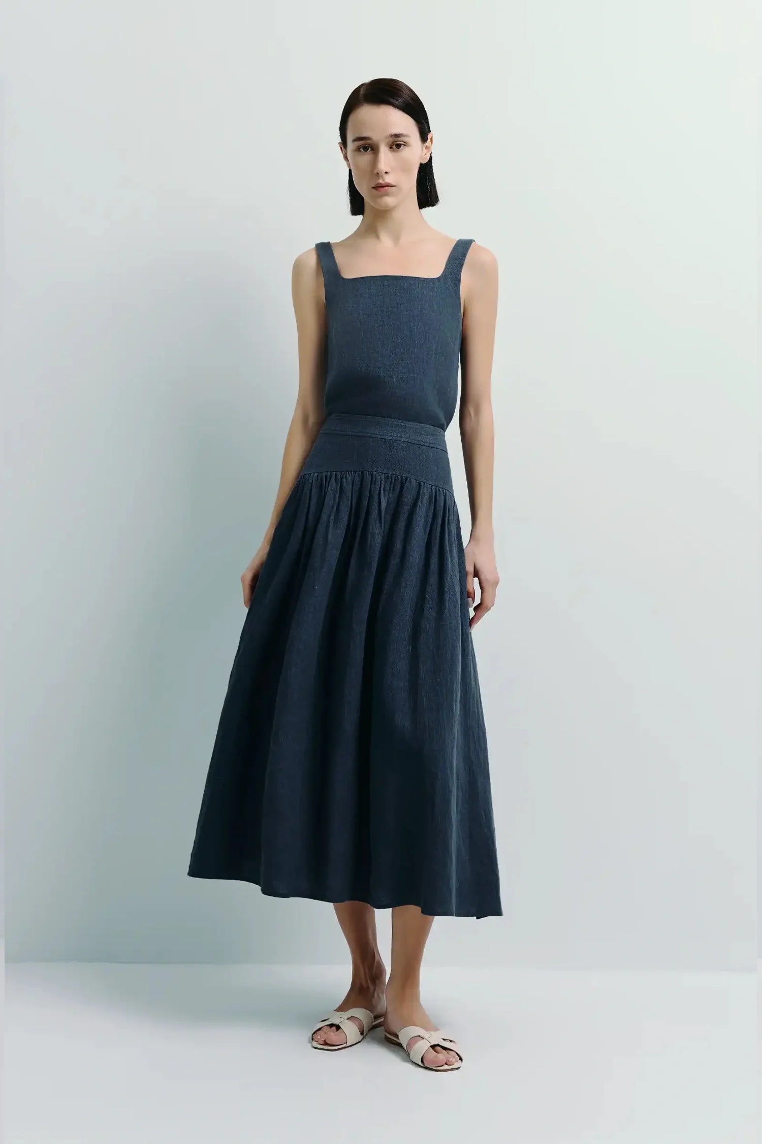 Glace Linen Midi Skirt