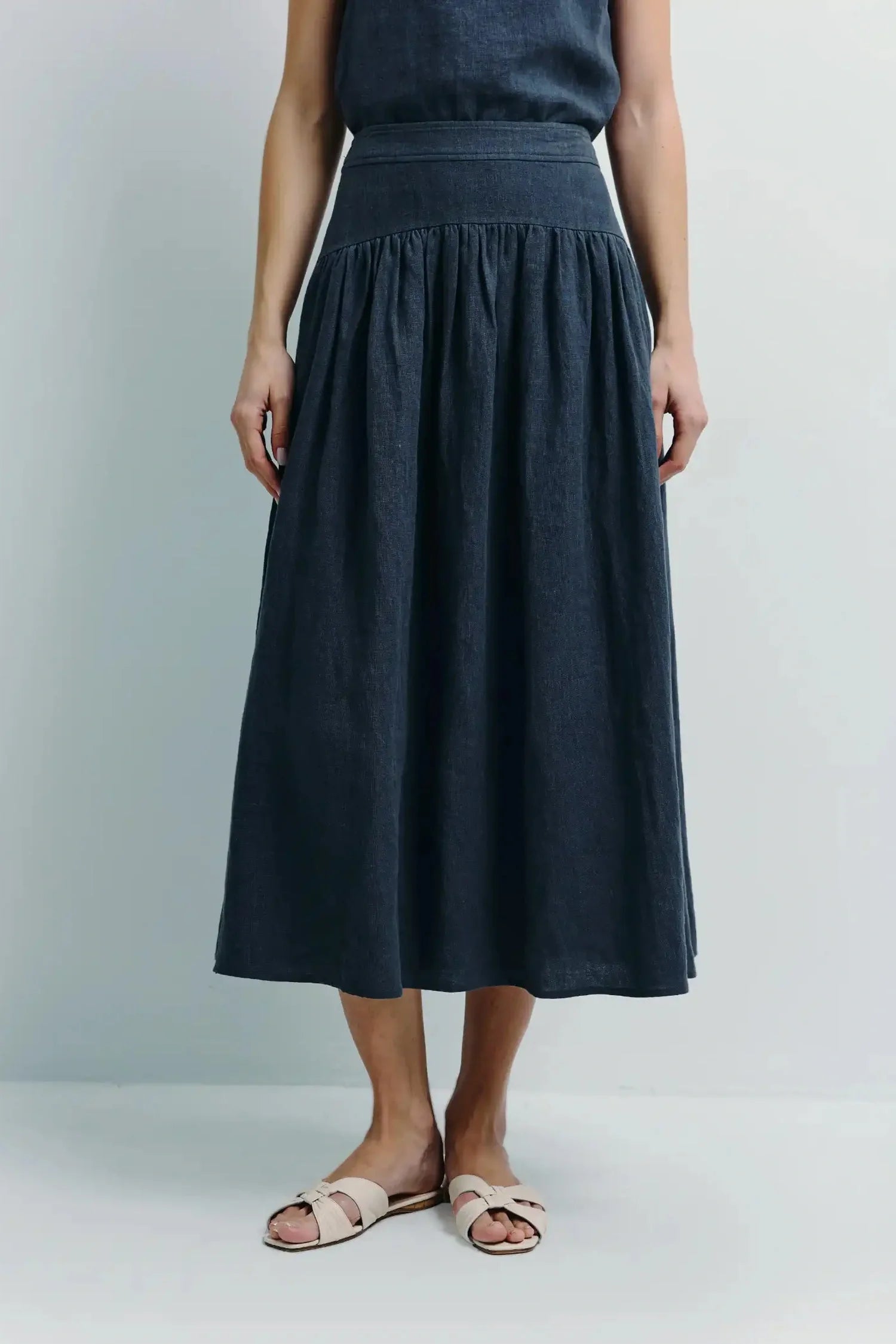 Glace Linen Midi Skirt