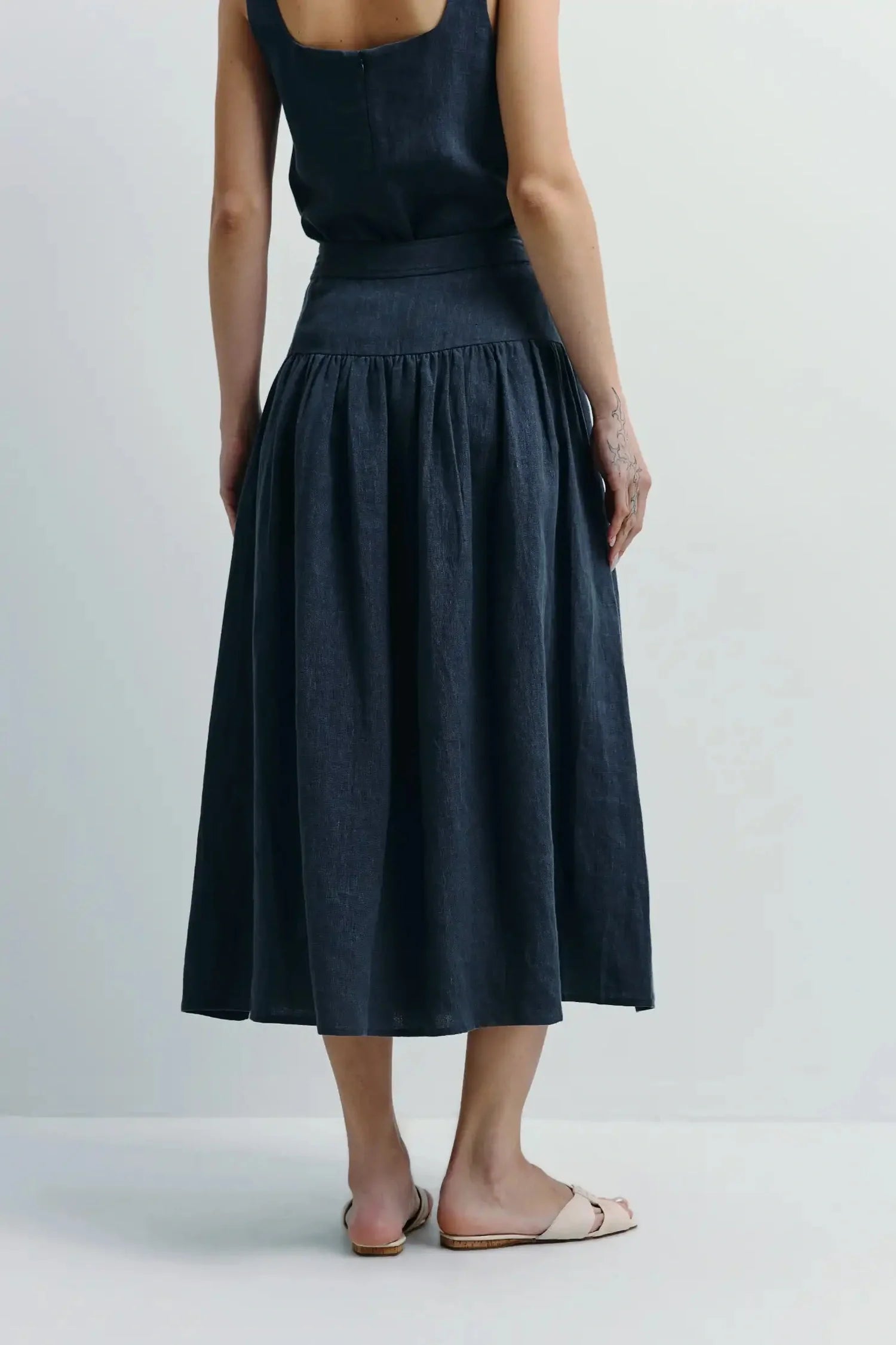 Glace Linen Midi Skirt