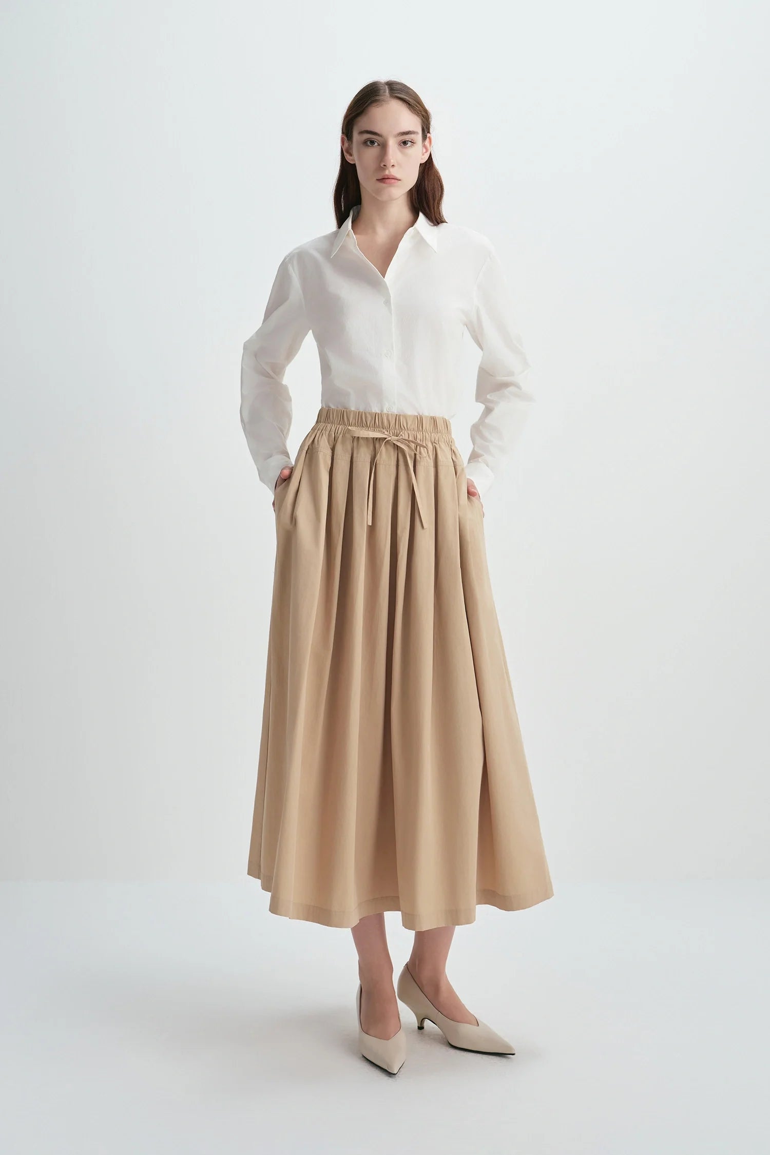 Panier Drawstring Waist Pleated Skirt