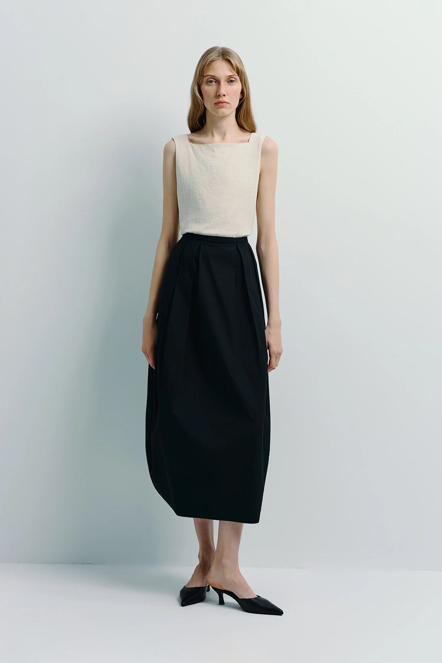Ballon Heavy Poplin Pleated Skirt