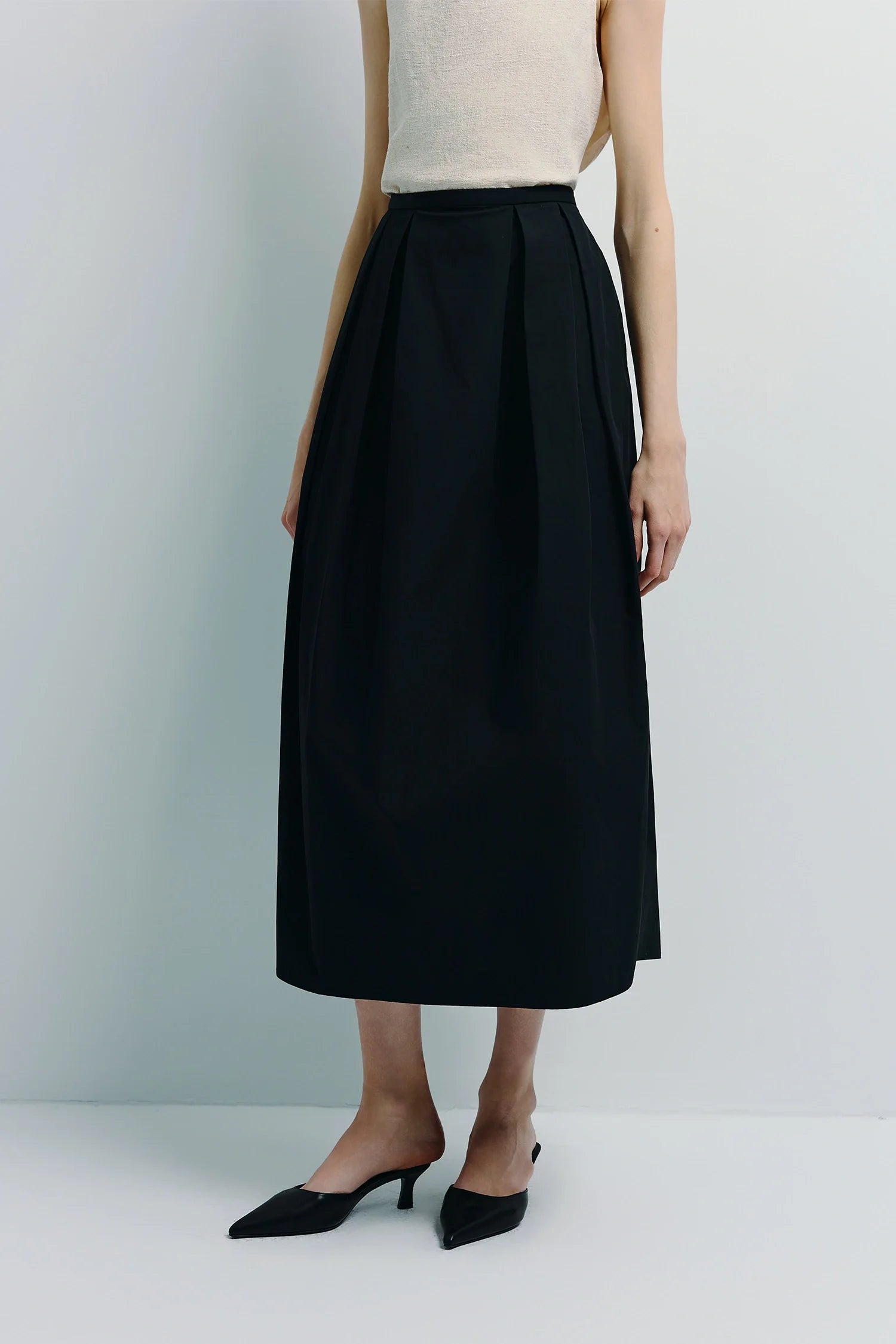 Ballon Heavy Poplin Pleated Skirt