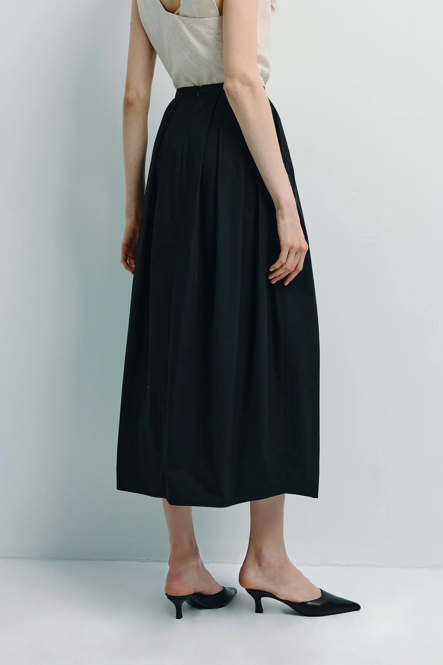 Ballon Heavy Poplin Pleated Skirt