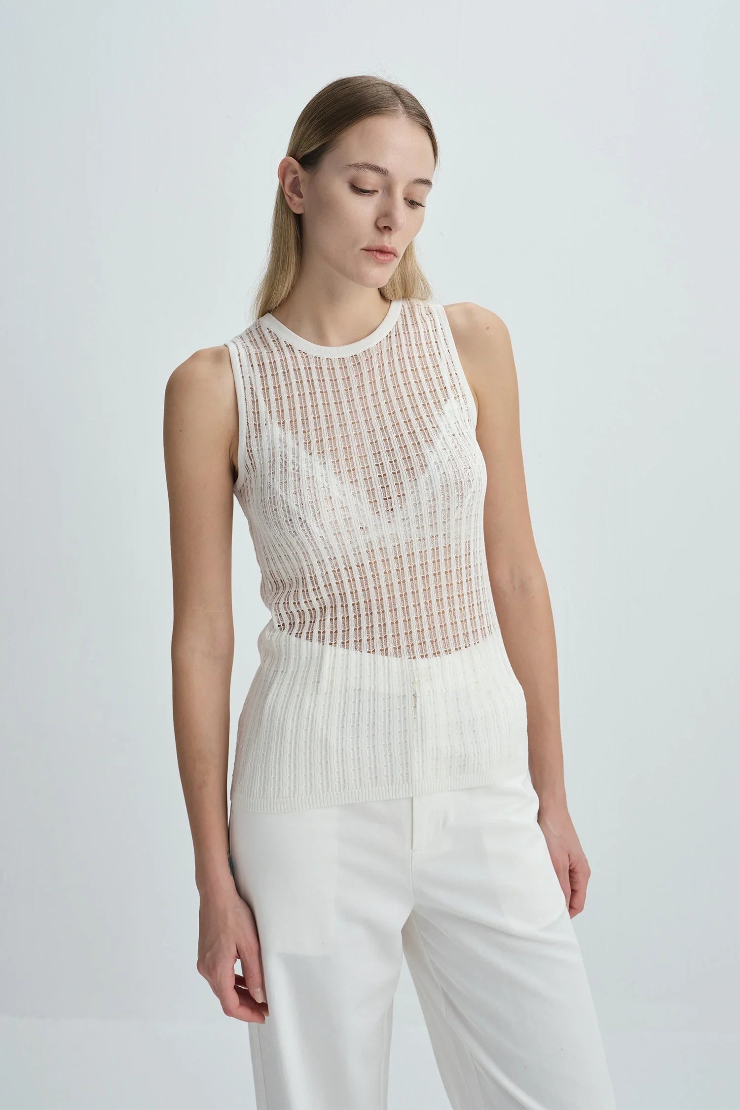 Traverse Lace-Stitch Knit Top