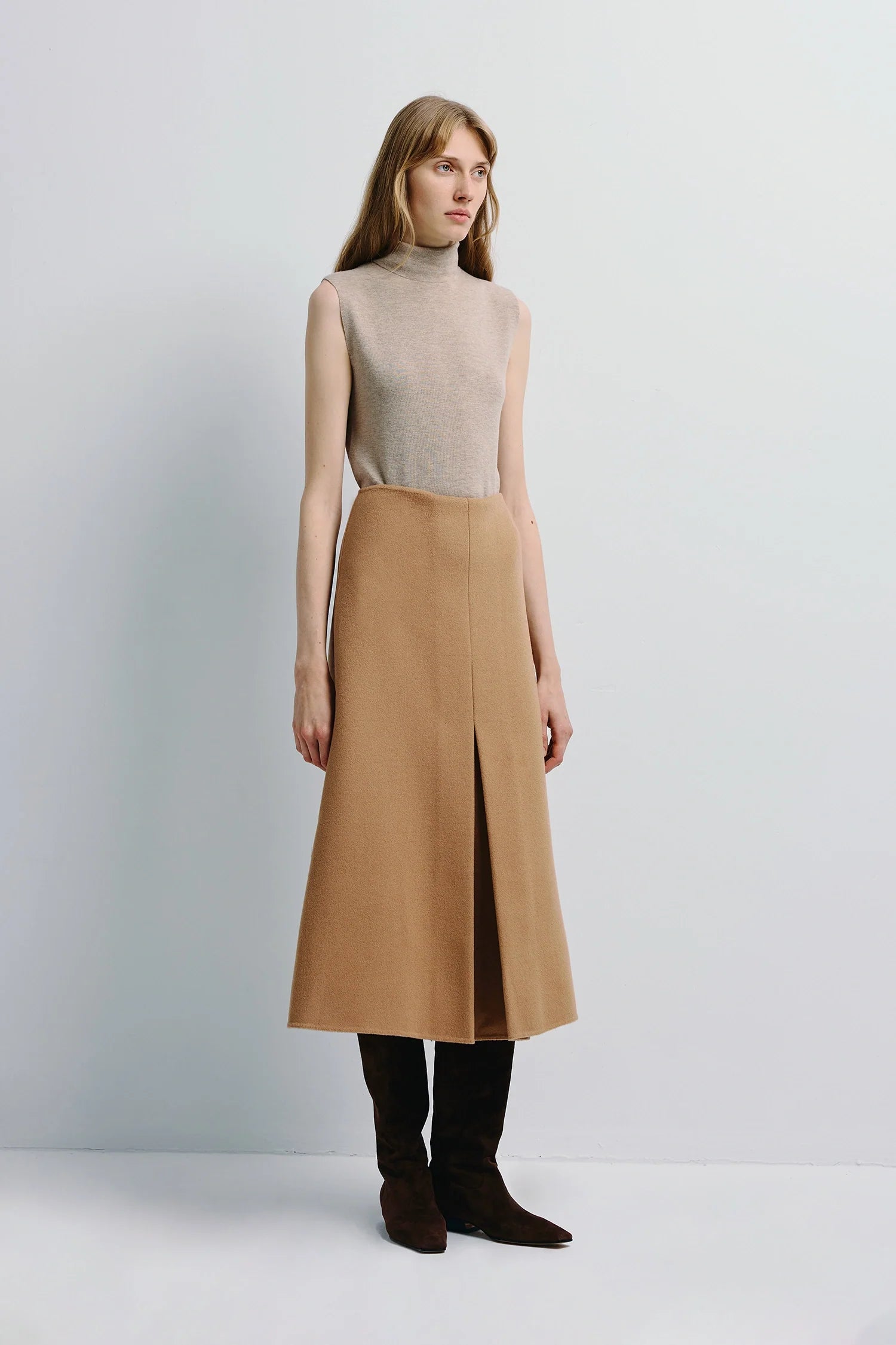 Ambre Pleat Front Midi Skirt