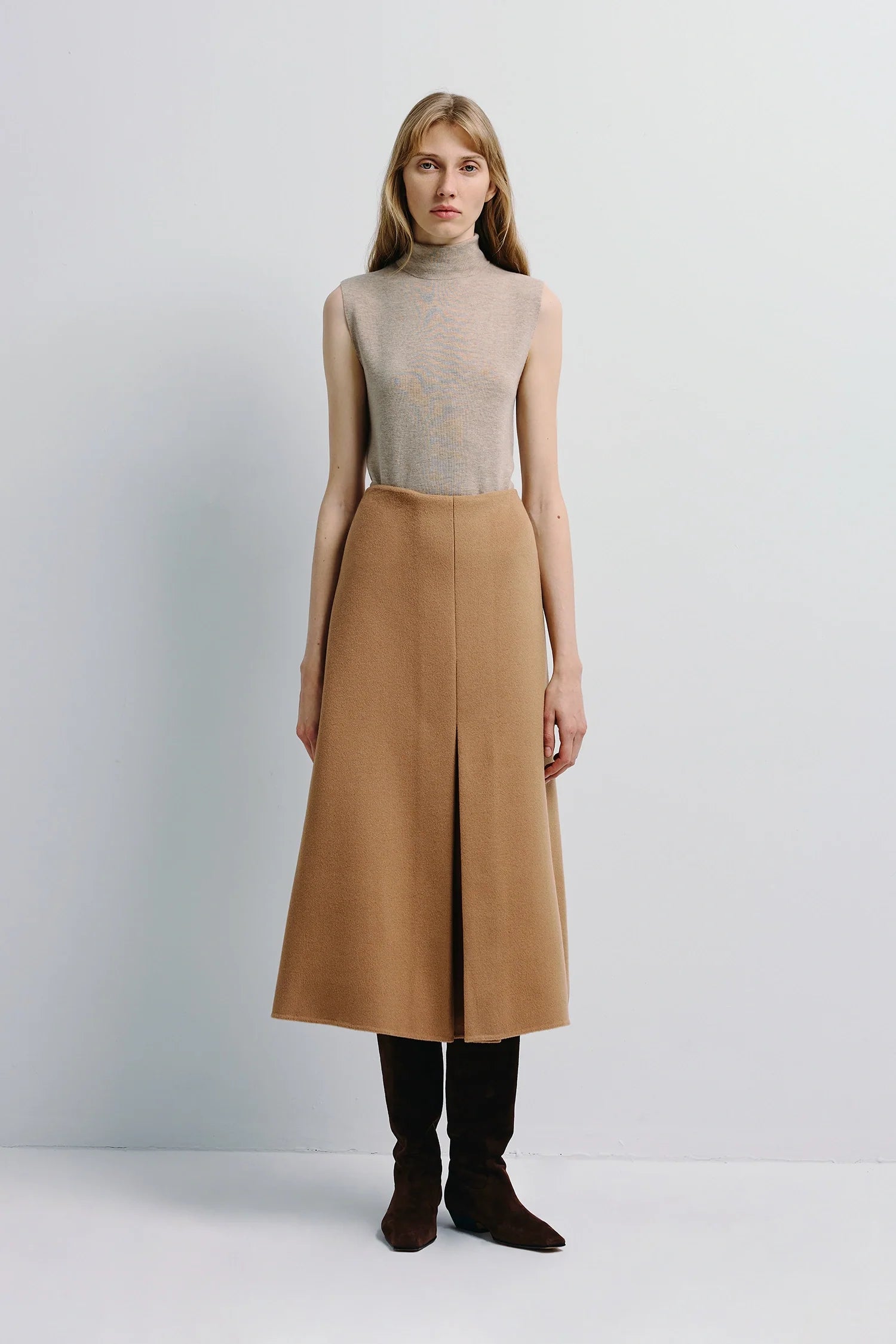 Ambre Pleat Front Midi Skirt