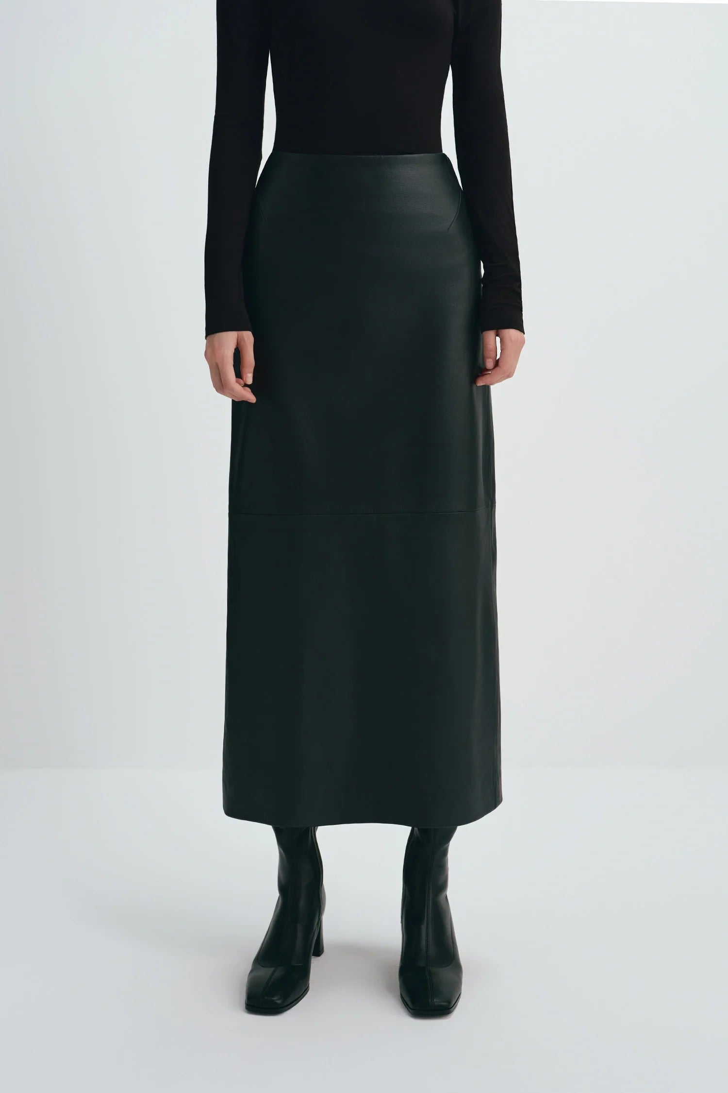 Anais Leather Midi Skirt