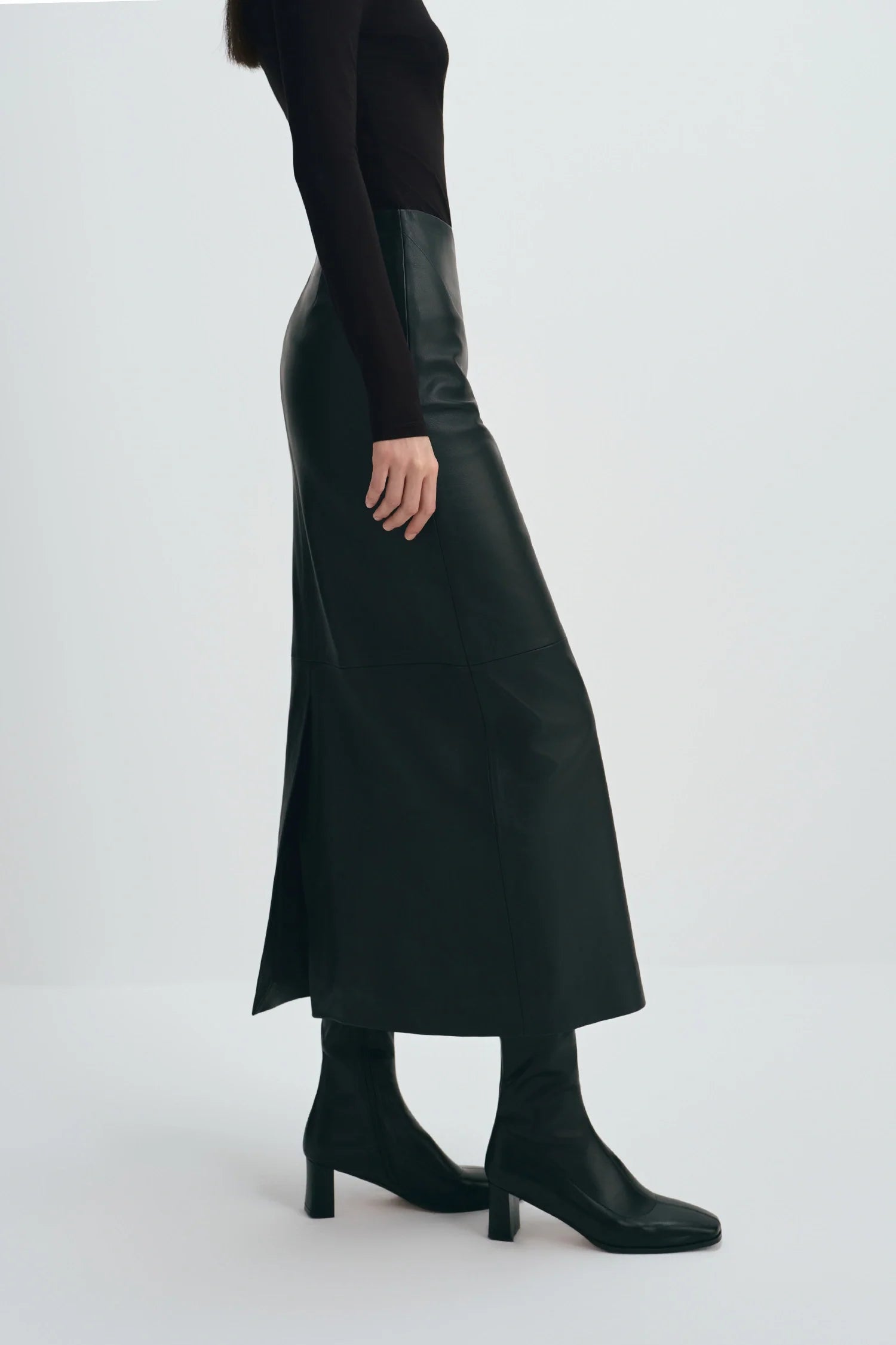 Anais Leather Midi Skirt