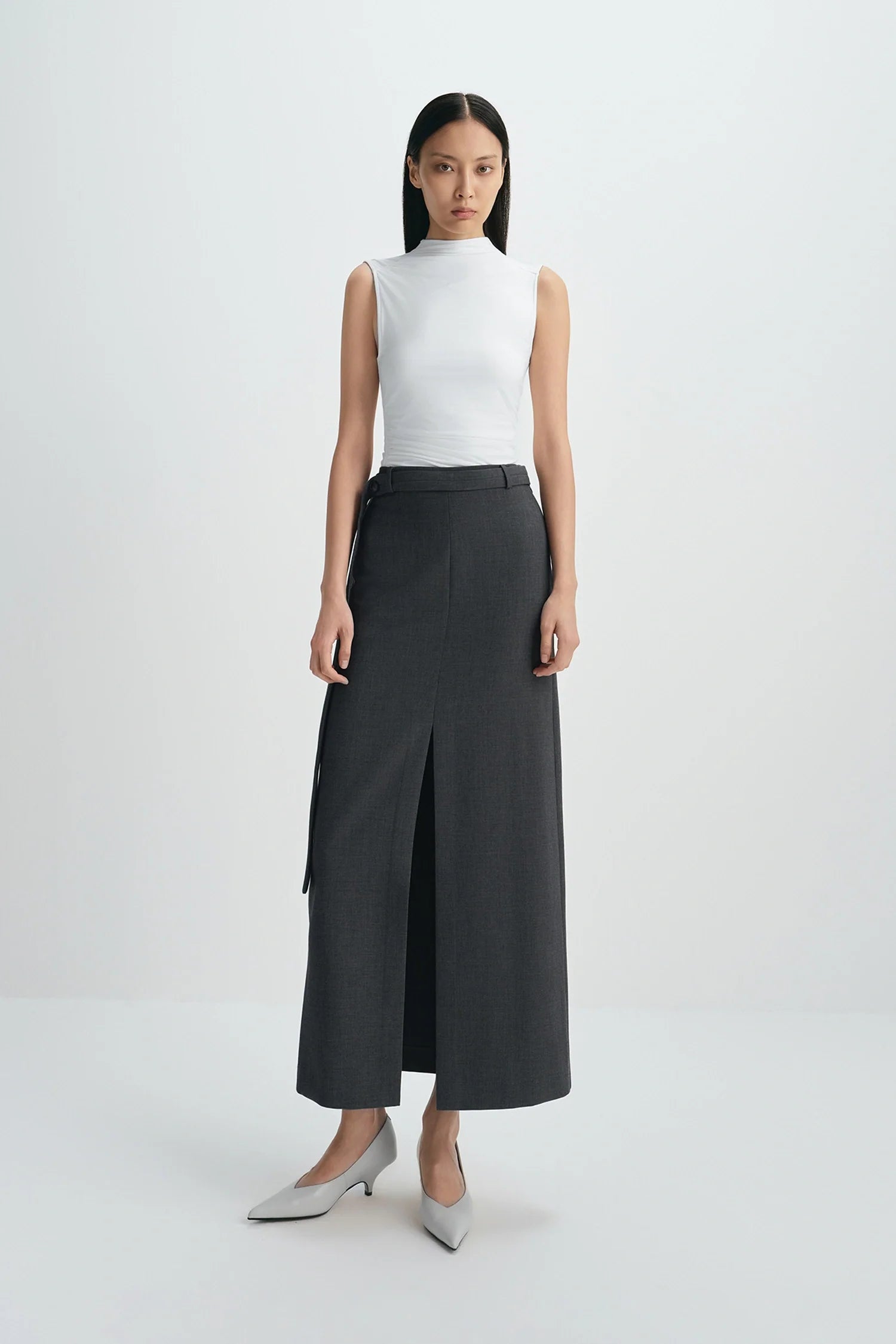 Noelia Center Slit Belted Skirt