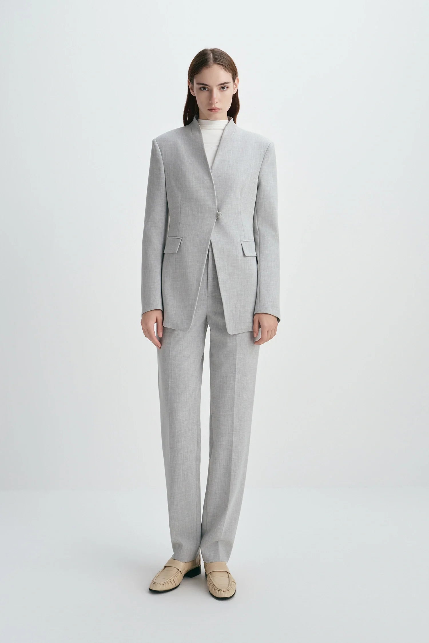 Dun Collarless Blazer