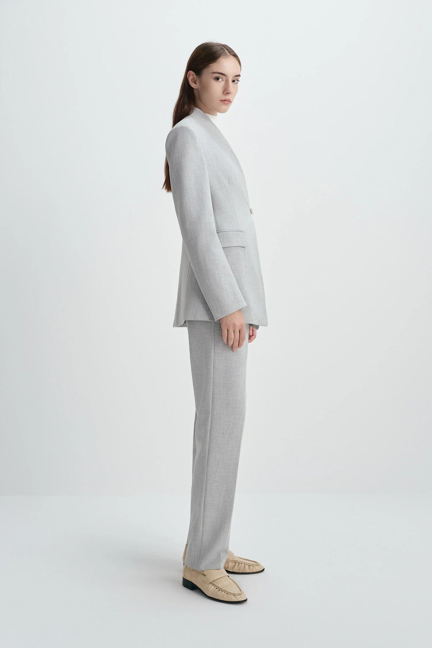 Dun Collarless Blazer