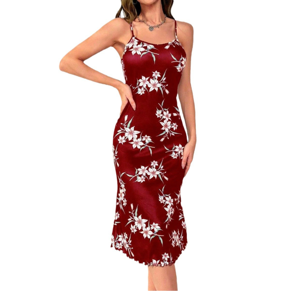 Casual Floral Print Sexy Midi Dress