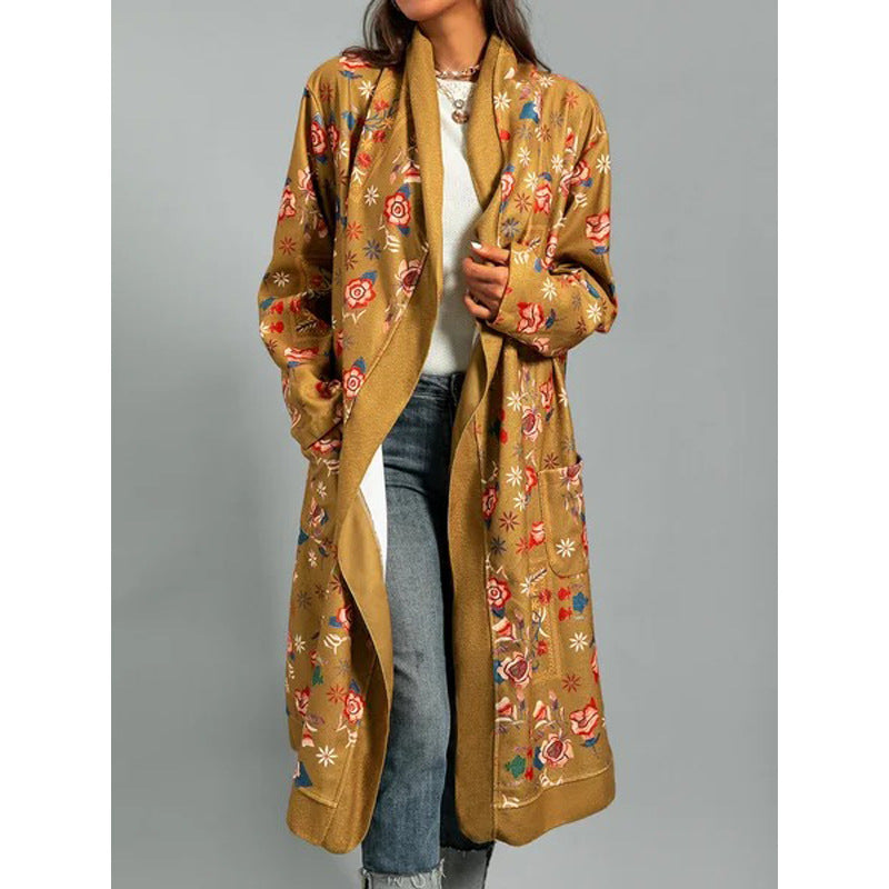 Casual Long-sleeved Printed Long Fashion Cardigan Women