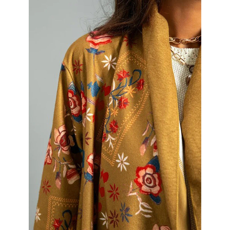 Casual Long-sleeved Printed Long Fashion Cardigan Women