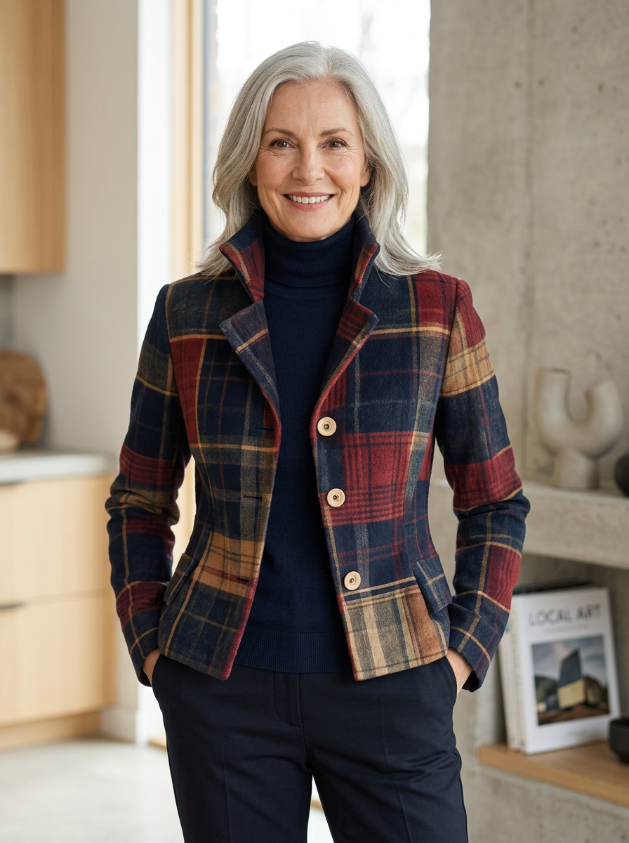 Isabelle's™ | Plaid Coat Featuring a Stand Collar