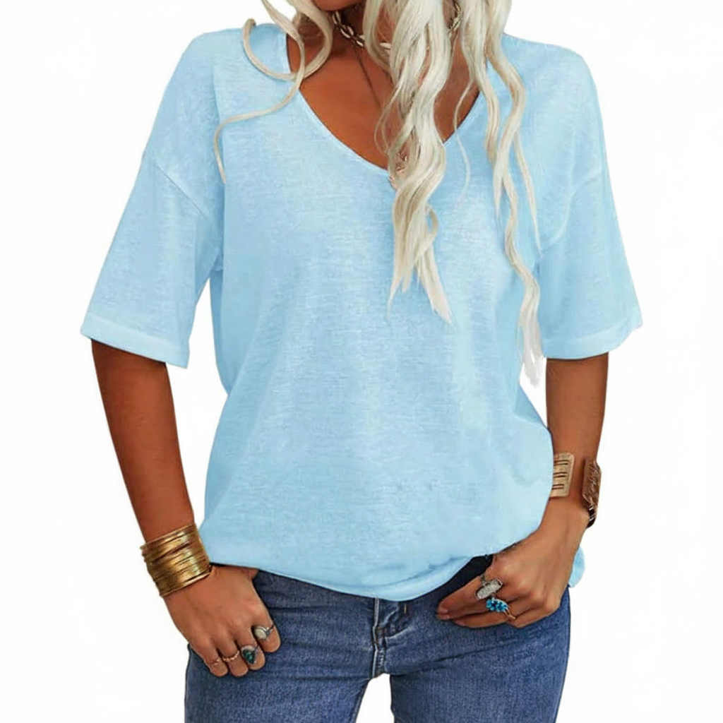 Isabelle's™ | Casual Solid V-Neck T-Shirt