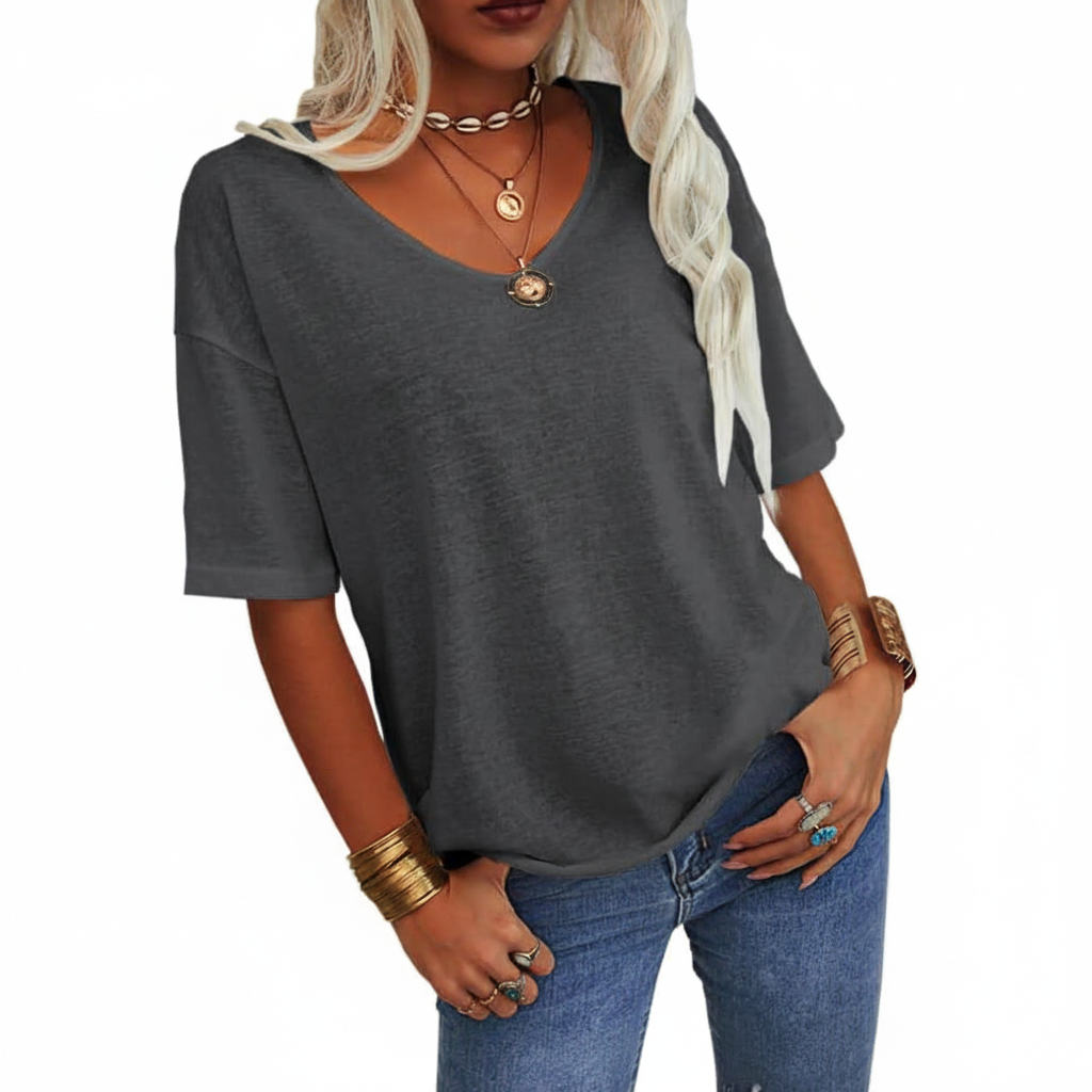 Isabelle's™ | Casual Solid V-Neck T-Shirt