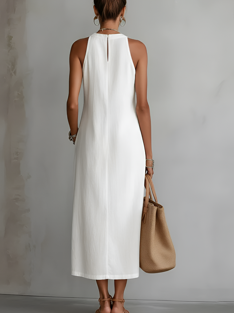Isabelle's™ | Relaxed Embroidered Mandarin Collar Midi Dress