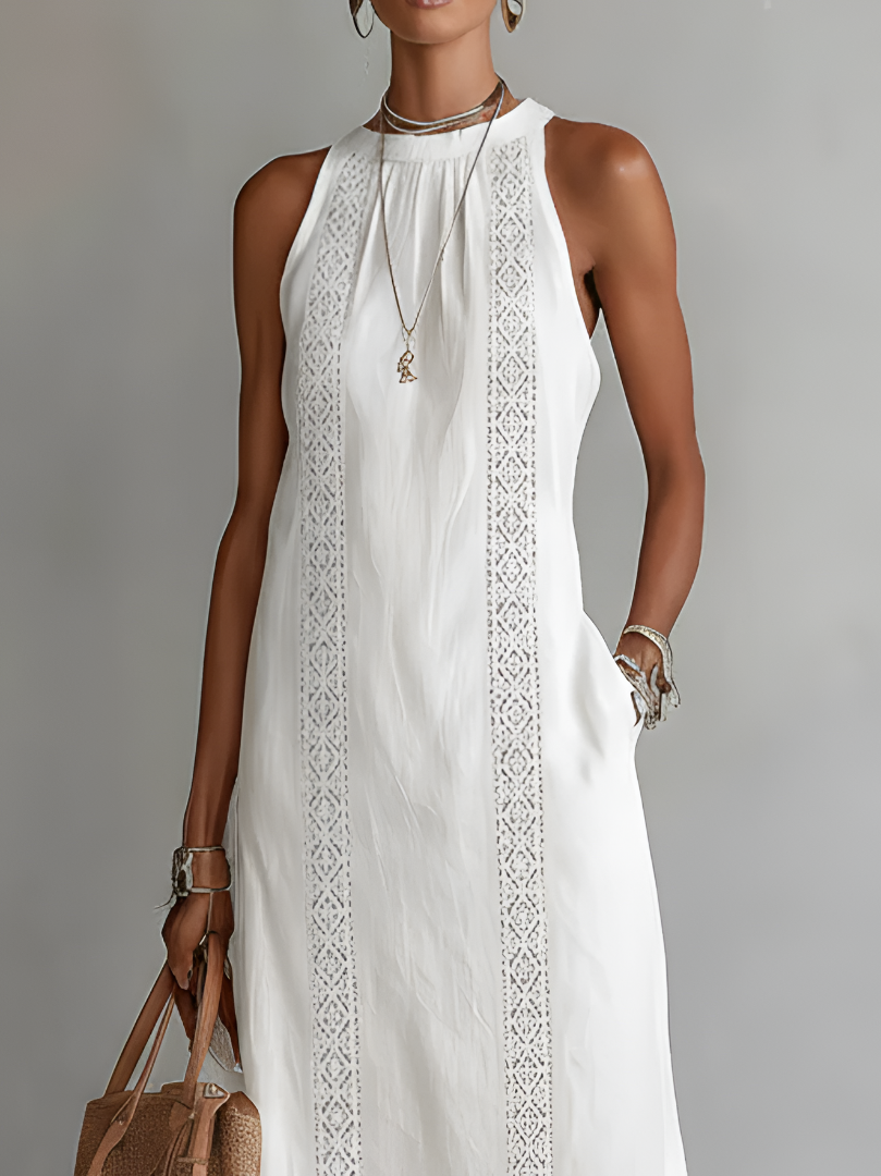 Isabelle's™ | Relaxed Embroidered Mandarin Collar Midi Dress