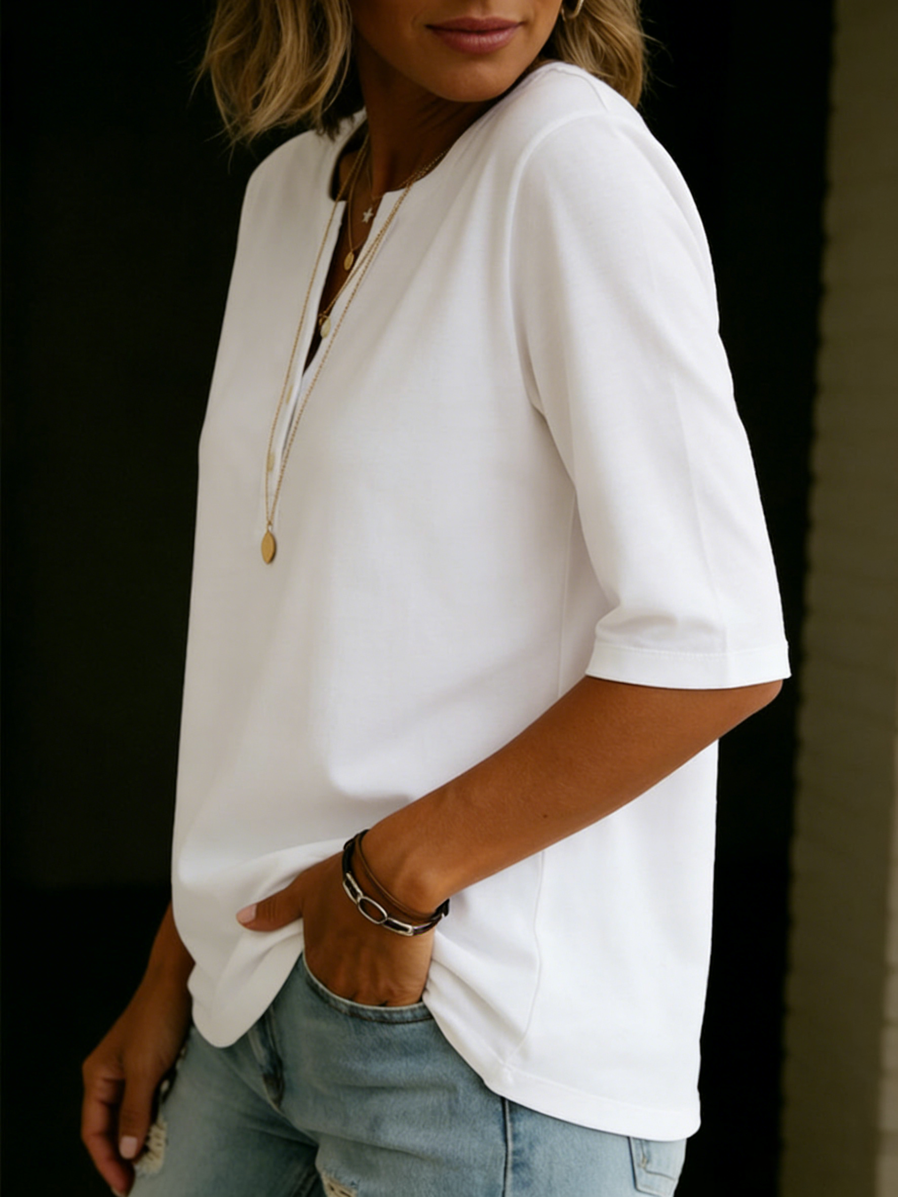 Isabelle's™ | Solid Button-Neck Henley Top
